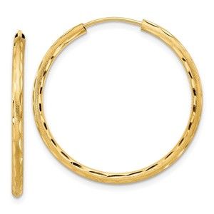 14k Polished and Satin D/C 2.00mm Endless Hoop Earrings